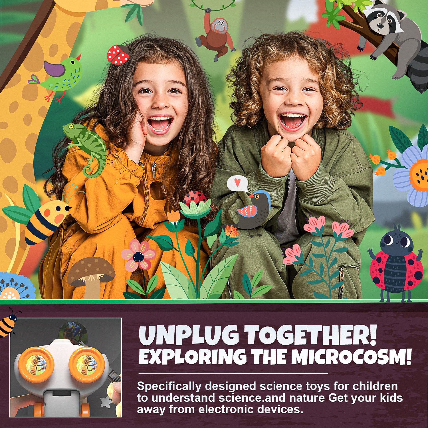 YCFUN Toy Microscope for Kids Boys Girls 3+, STEM & Science Interactive Learning Microscope Kits