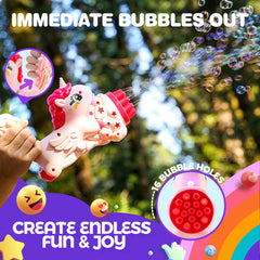 YCFUN 2 Pack Bubble Gun, Unicorn Bubble Machine for Toddlers Kids Boys Girls Age 3+, Includes Bubble Solution