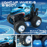 YCFUN RC Monster Truck Toy for Kids, 360° Spins RC Car with Music and LED Car Shell & Wheels for Boys Girls Ages 3+ (Blue)