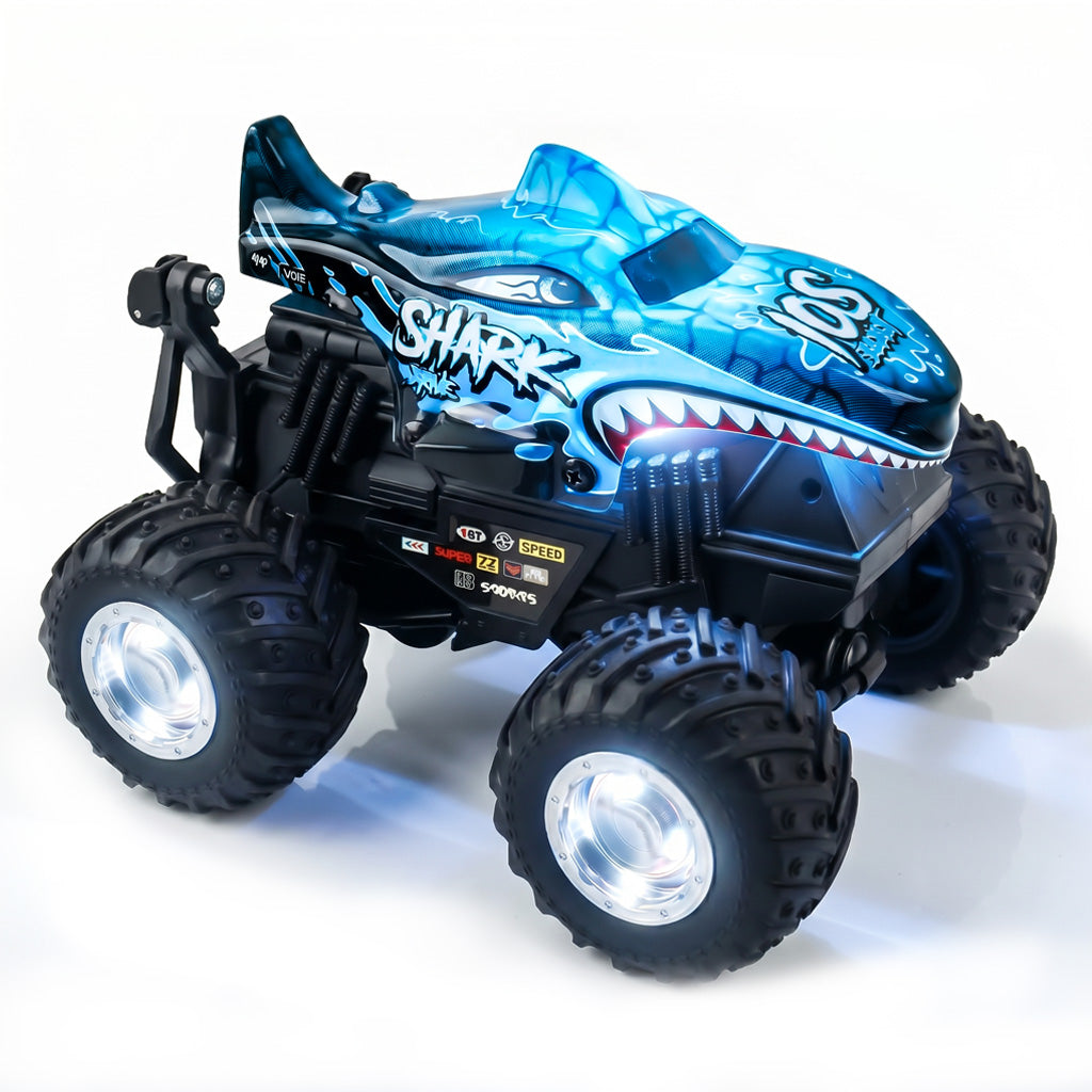 YCFUN RC Monster Truck for Boys, Shark RC Car with 360° Spins, Lights & Music, All Terrain Off Road Toy Gift for Boys & Girls Ages 3+