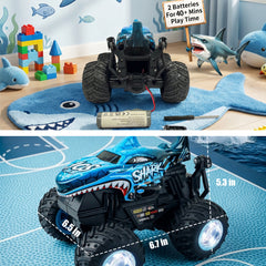 YCFUN RC Monster Truck for Boys, Shark RC Car with 360° Spins, Lights & Music, All Terrain Off Road Toy Gift for Boys & Girls Ages 3+
