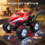 YCFUN RC Monster Truck Toy for Kids, 360° Spins RC Car with Music and LED Car Shell & Wheels for Boys Girls Ages 3+ (Red)
