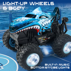 YCFUN RC Monster Truck Toy for Kids, 360° Spins RC Car with Music and LED Car Shell & Wheels for Boys Girls Ages 3+ (Blue)