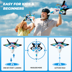 YCFUN 2.4GHz Brushless RC Plane Remote Control Airplane, 6-axis Gyro Drones Helicopter w/ LED Navigation Lights, 360° Flip Fighter Jet Toy for Adults Kids Boys Girls Age 8+