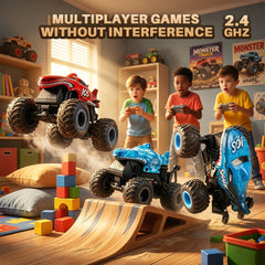 YCFUN RC Monster Truck Toy for Kids, 360° Spins RC Car with Music and LED Car Shell & Wheels for Boys Girls Ages 3+ (Red)