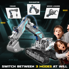 YCFUN 168 Pcs Model Building Kit with Hydraulic, 3-in-1 Construction Truck Set with Crane, Excavator & Wood Loader, Engineering Build Toy for Kid 6-13