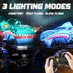 YCFUN Monster Truck Toys, 2.4GHz RC Monster Truck with 2 Shells, Dinosaur Stunt Car with 360° Flips LED Music, Toys Gift for Boys Girls 3-7