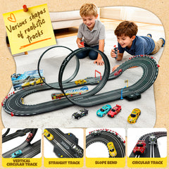 YCFUN Slot Car Sets for Kids, Electric Race Track set with 4 High Speed Light-Up Car and 2 Electric Controller, Christmas Birthday Gifts for Kids 3-12