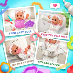 YCFUN 14 Inch Baby Doll for Girl, Soft Body Doll with 3 in 1 Carrier Bassinet Bed, Real Baby Doll Toy Set for Toddlers Kids