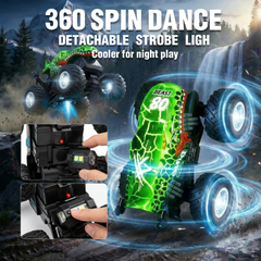 YCFUN RC Monster Truck Toy with 360° Spins, Music and LED Car Shell & Wheels, Dinosaur Toy RC Car for Kids Boys Ages 3+ (Green)