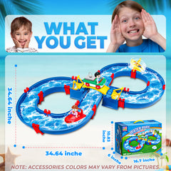 YCFUN Kids Outdoor Water Table Toys, Water Park Playset 50Pcs DIY Table Beach Toy