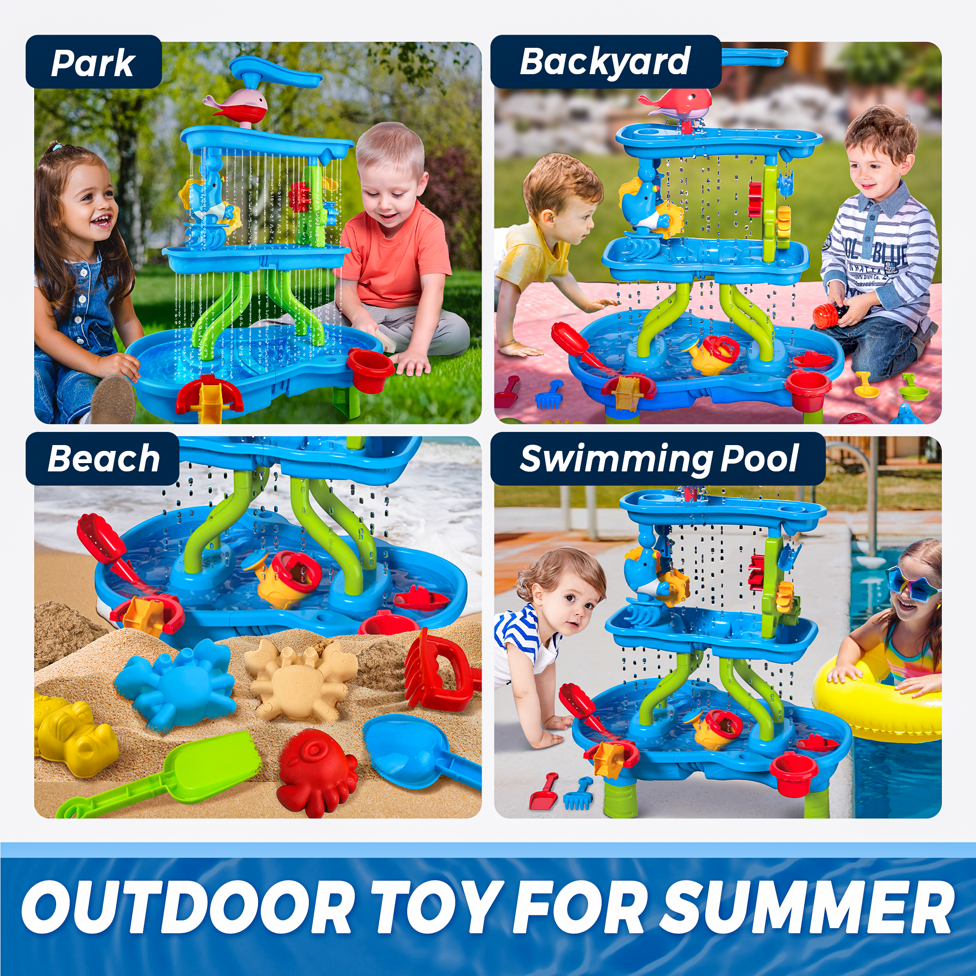 YCFUN Water Table, 4-Tier Outdoor Toys Sand and Water Table with Beach Toy for Toddlers Boys Girls