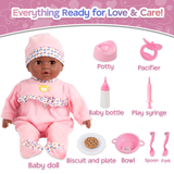 YCFUN 16 Inch Interactive Black Baby Doll, Crying Talking Dolls Toy Set for Girls, Pretend Play Preschool Toys for Toddlers Kids
