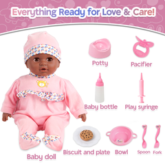 YCFUN 16 Inch Interactive Black Baby Doll, Crying Talking Dolls Toy Set for Girls, Pretend Play Preschool Toys for Toddlers Kids