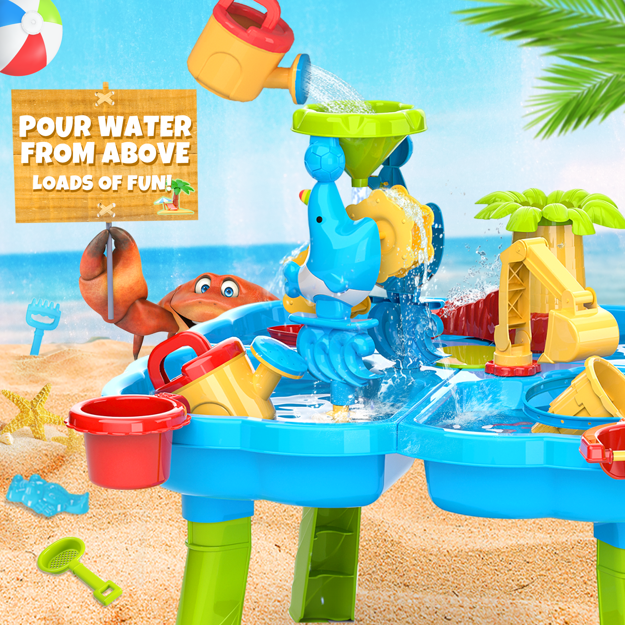 YCFUN Outdoor Toys 4-in-1 Water Tables for Toddlers Kids, Beach Sand Toy for Backyard