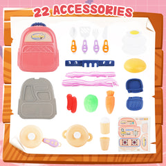 YCFUN 2-in-1 Kids Kitchen Toys, Portable Backpack Play Kitchen Set with 22 Pcs Cooking Toys, Foldable Travel Pretend Play for Toddlers Girls Boys