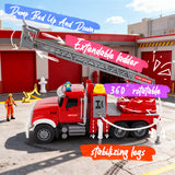 Large Fire Truck Toy for Kids, Fire Engine Toy with Lights & Sounds, 17" Extendable Ladder & Working Water Pump, Birthday Gift for Boys