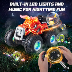 YCFUN RC Monster Truck for Kids, 360° Spins Remote Control Car with Lights, Spray & 2 Batteries, RC Toy Gift for Boys Girls Ages 3-8