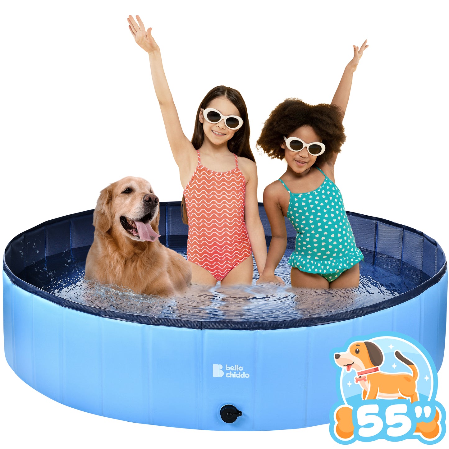 YCFUN Foldable Hard Plastic Pool for Dogs and Kids, Non-slippery Swimming Pool with PP Boards, Kiddie Pool for Dogs, Indoor&Outdoor Pet Bathing Tub with Water Drainage， 48inches