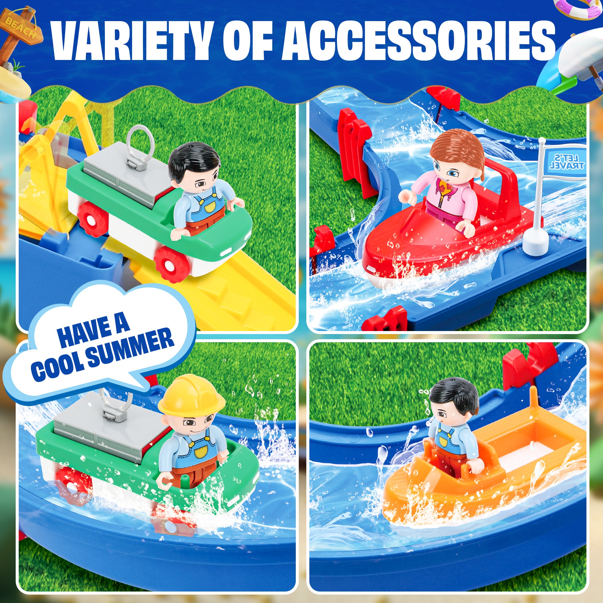 YCFUN Kids Outdoor Water Table Toys, Water Park Playset 50Pcs DIY Table Beach Toy