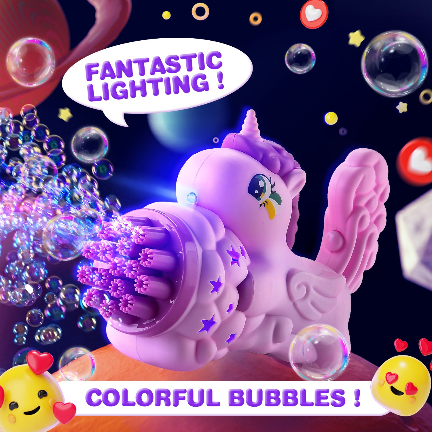 YCFUN 2 Pack Bubble Gun, Unicorn Bubble Machine for Toddlers Kids Boys Girls Age 3+, Includes Bubble Solution