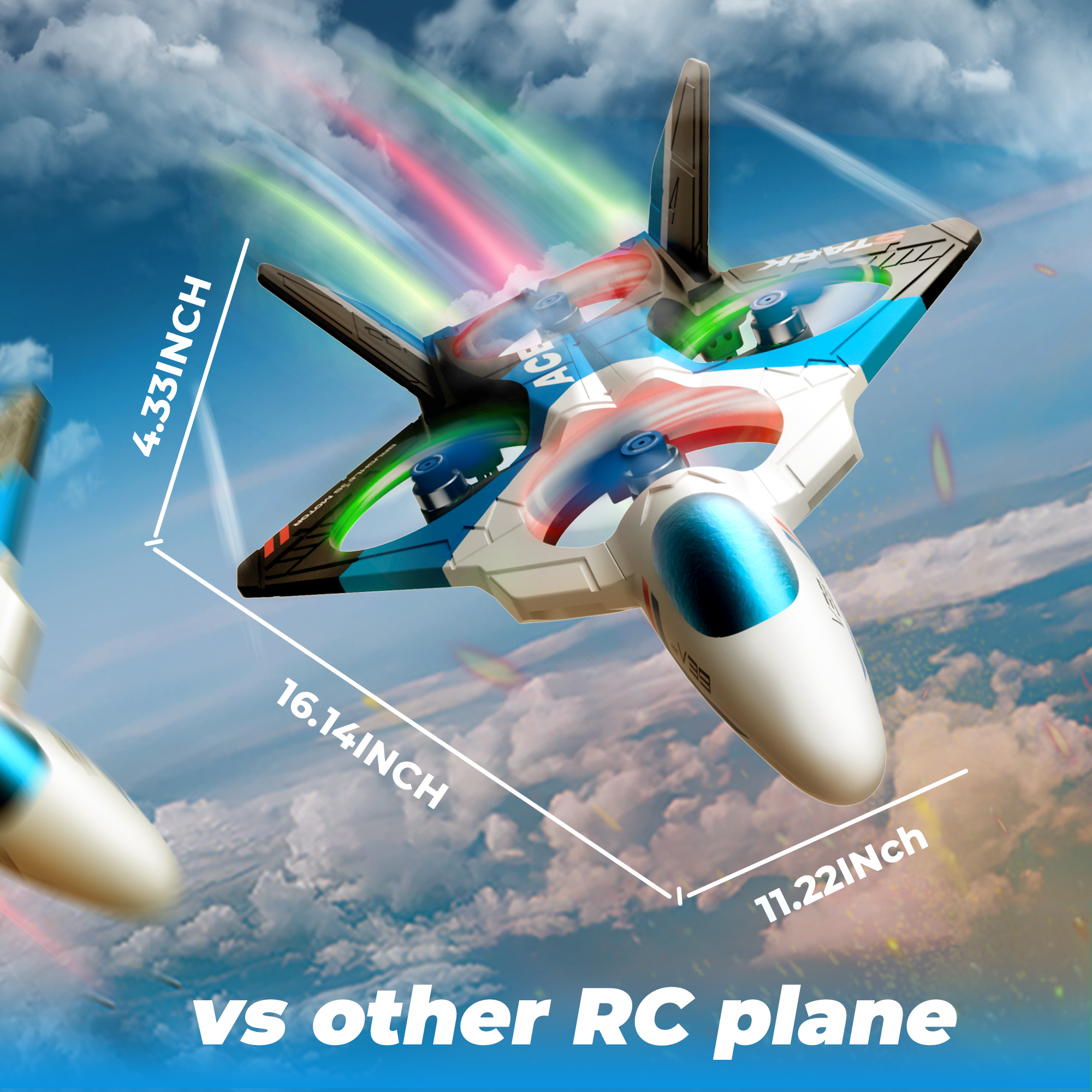 YCFUN 2.4GHz Brushless RC Plane Remote Control Airplane, 6-axis Gyro Drones Helicopter w/ LED Navigation Lights, 360° Flip Fighter Jet Toy for Adults Kids Boys Girls Age 8+