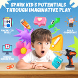 YCFUN 48pcs Kids Tool Sets Tool Belt with Electronic Drill, Pretend Play Construction Toys for Boys Girls Ages 3+