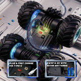 YCFUN RC Monster Truck Toy for Kids, with Music Lights & Spray, Dinosaur Toy RC Car with 2 Batteries for Boys Girls Aged 3-8 (Cyan)