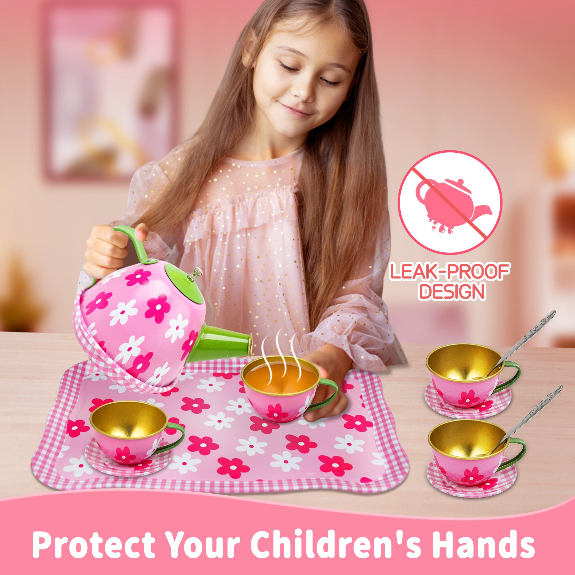 YCFUN 45 Pieces Kids Tea Party Set, Preschool Pretend Play Kitchen Toys for Ages 3+