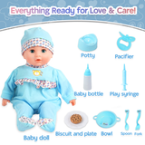 YCFUN 16 Inch Interactive Baby Doll, Crying Talking Dolls Toy Set for Girls, Pretend Play Preschool Toys for Toddlers Kids