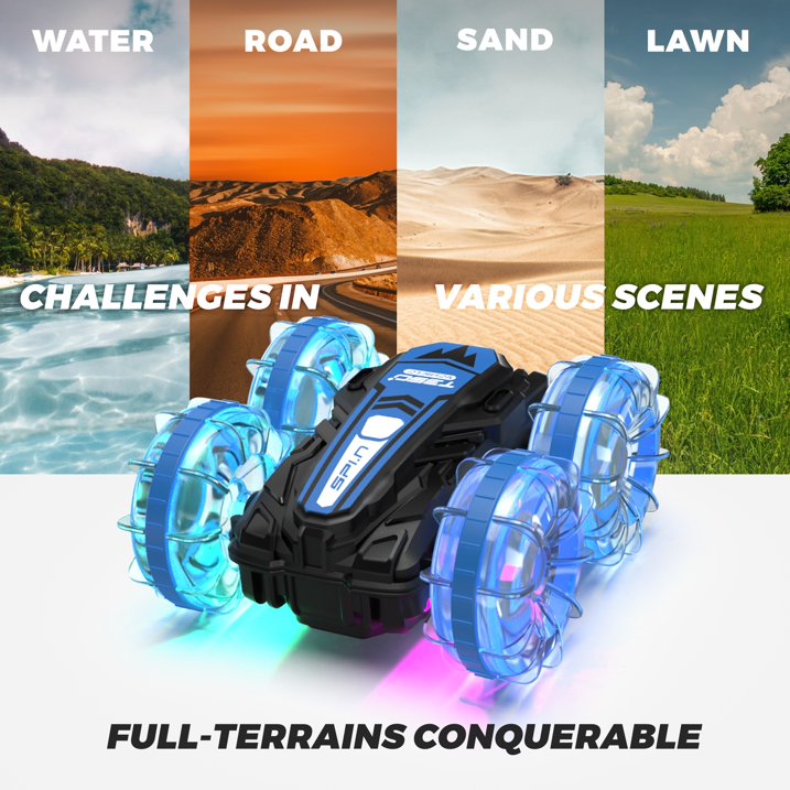 YCFUN Remote Control Cars, YCFUN RC Cars Amphibious RC Boat for Boys 5-7 8-12, Gesture Sensing RC Stunt Car RC Pool Toys for Adults Kids