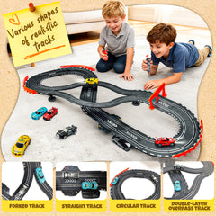 YCFUN Slot Car Race Track with 4 High Speed Light-Up Car, 2 Electric Controller and 2 Hand Controller, Christmas Birthday Gifts for Kids 3-12