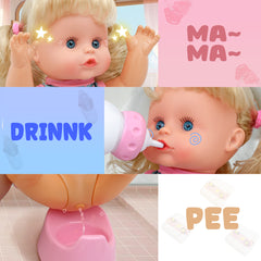 YCFUN Interactive Baby Doll with 12 Sounds & Pee Function, 12" Toy Doll Set with Bottle & Diaper, Pretend Play Toy Gift for Toddlers 3+