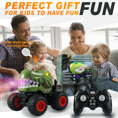 YCFUN RC Monster Truck Toy for Boys, 360° Spins Dinosaur Toy RC Car with Lights, Music and Spray, Remote Control Car for Boys Kids Ages 3+
