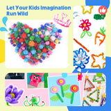 1100+ Pcs Arts and Crafts Kit with Beads, Stickers & Sequins, Portable 3-Tier Carrying Case for Boys Girls (Purple)