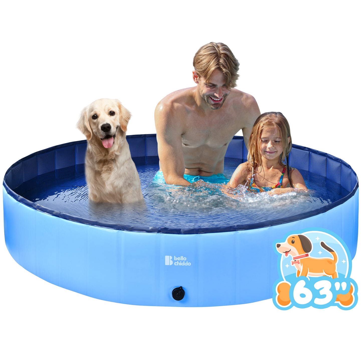 YCFUN Foldable Hard Plastic Pool for Dogs and Kids, Non-slippery Swimming Pool with PP Boards, Kiddie Pool for Dogs, Indoor&Outdoor Pet Bathing Tub with Water Drainage， 48inches