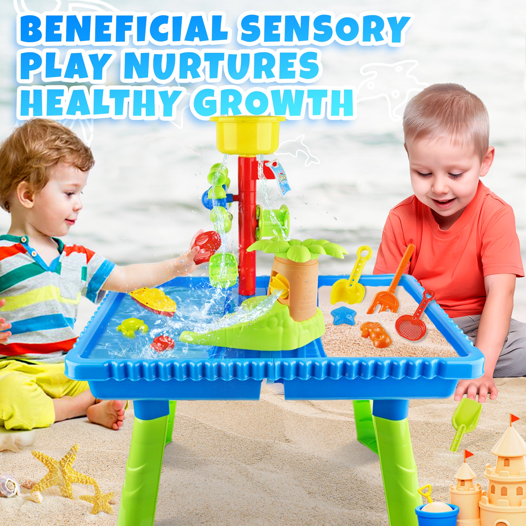 YCFUN Kids Sand Water Table for Toddlers 3-8, Plastic Outdoor Activity Sensory Tables