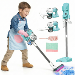 YCFUN 3-in-1 Kids Toy Vacuum, Cleaning Set with Apron, Duster, Cloth & Colorful Beads, Housekeeping Toys Gifts for Toddler