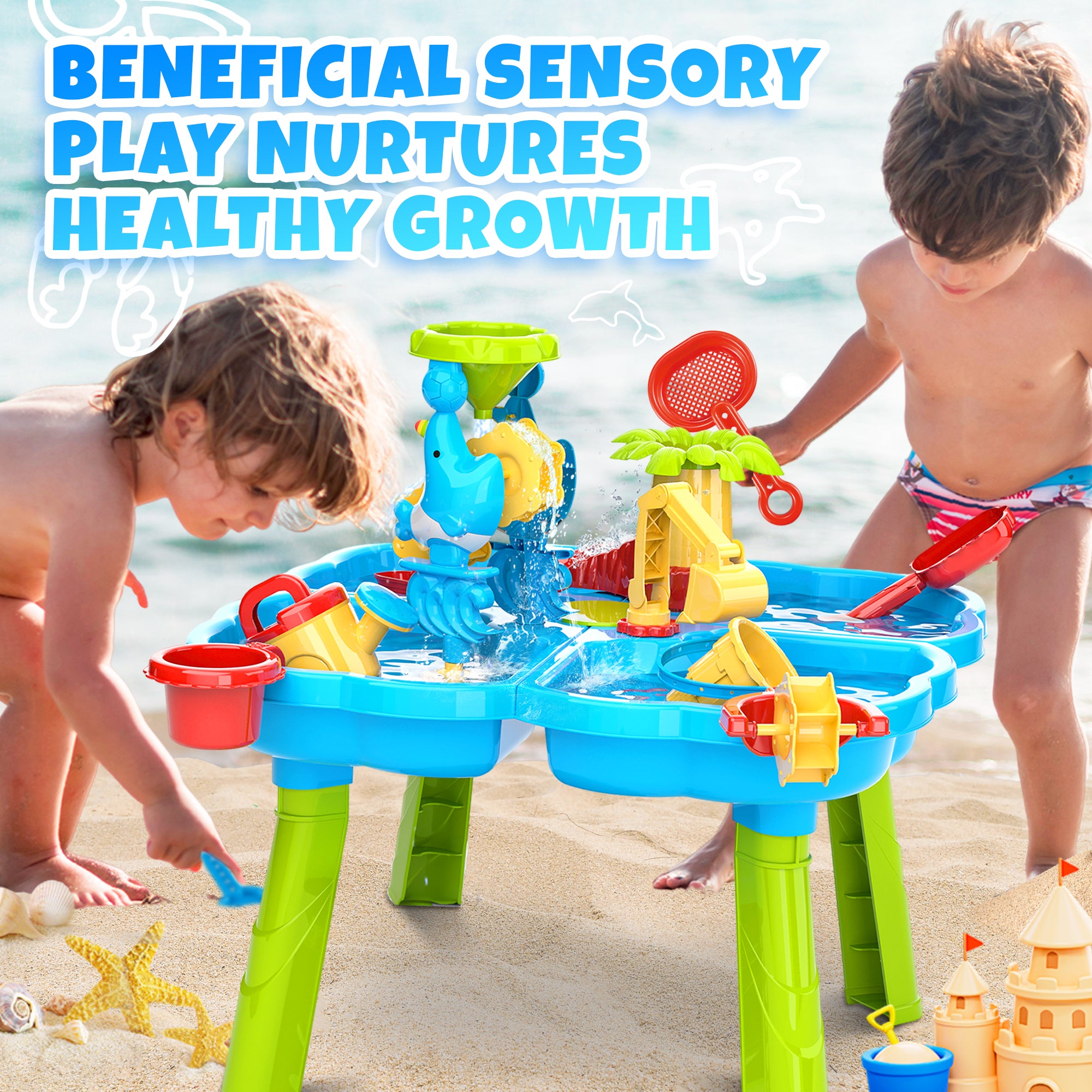 YCFUN Outdoor Toys 4-in-1 Water Tables for Toddlers Kids, Beach Sand Toy for Backyard