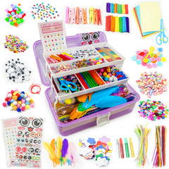 YCFUN 1100+ DIY Arts Craft Supplies Set for Kids with Portable 3 Layered Folding Box