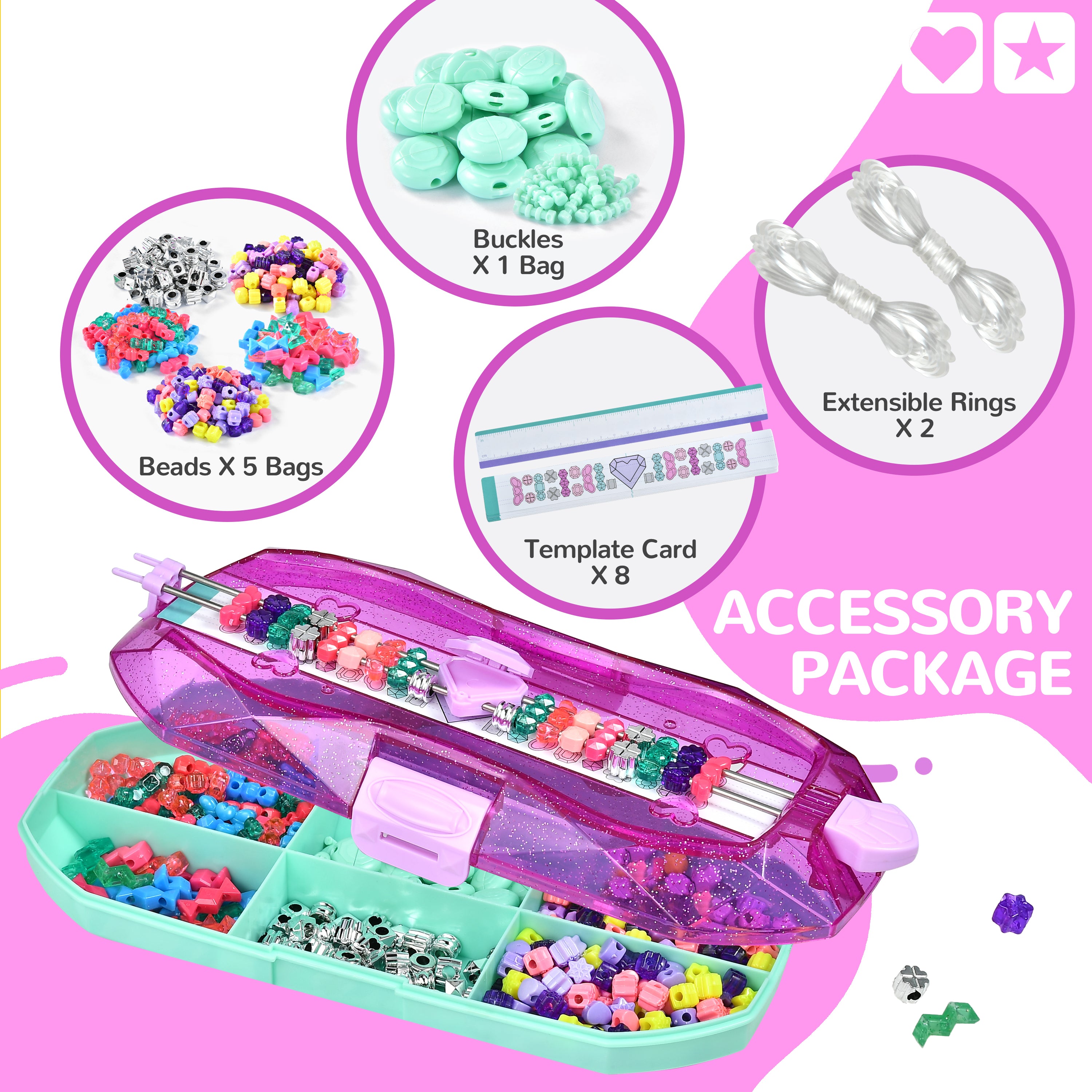 Bracelet Making Kit, YCFUN Toy Gem Makeup Jewelry Making Kit with Storage Box, DIY Girls Toys for Child Ages 6+