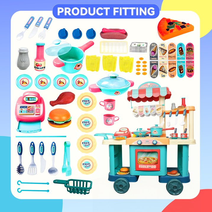 Play Kichen, YCFUN Kitchen Play Cart Kids Kitchen Play Set Play Money for Toddlers Girls Boys Gift, Toys for Girls 3-6 Years
