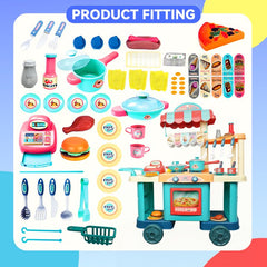 Play Kichen, YCFUN Kitchen Play Cart Kids Kitchen Play Set Play Money for Toddlers Girls Boys Gift, Toys for Girls 3-6 Years