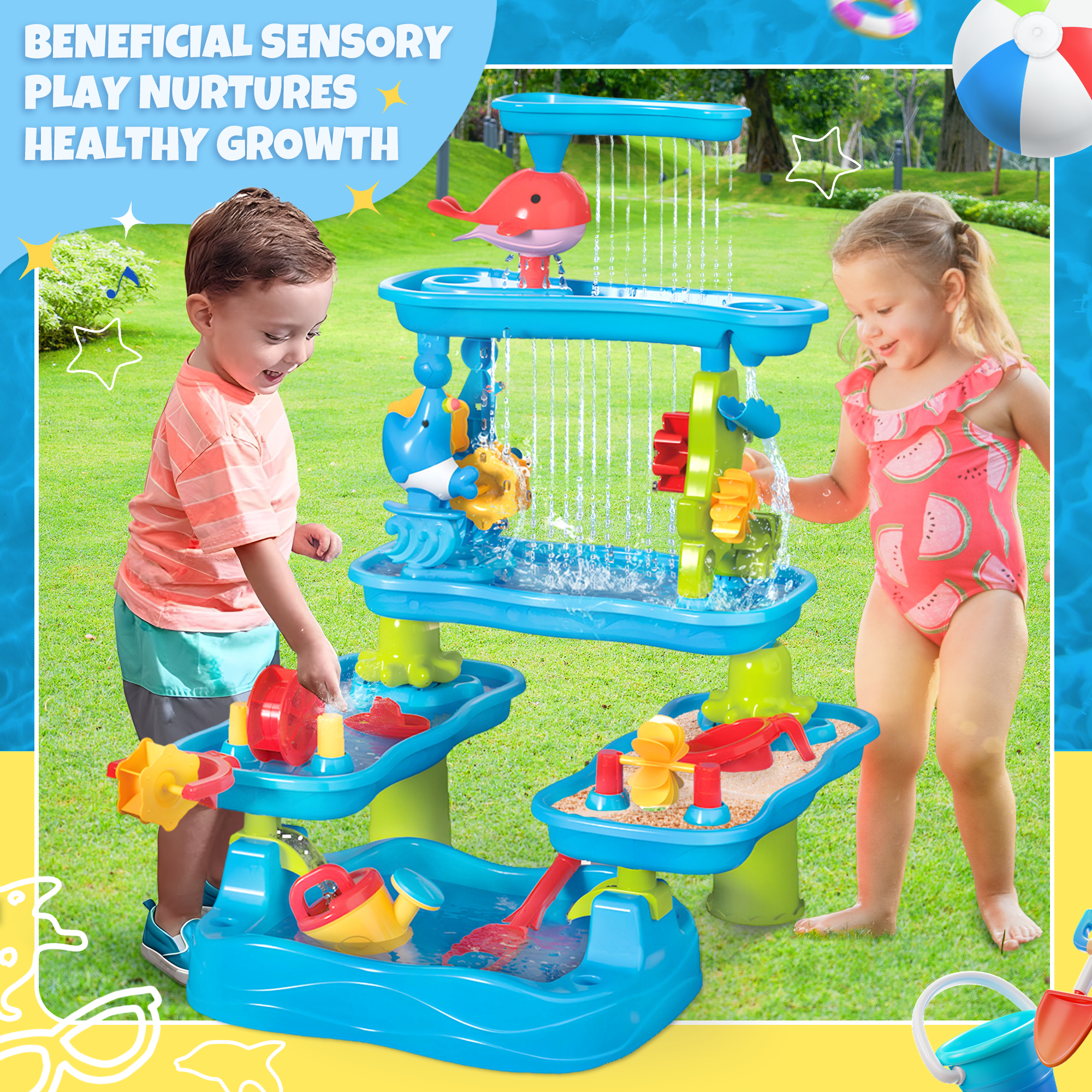 YCFUN Sand and Water Tables for Toddlers, 5 Tier Outdoor Toys for Kids Boys Girls