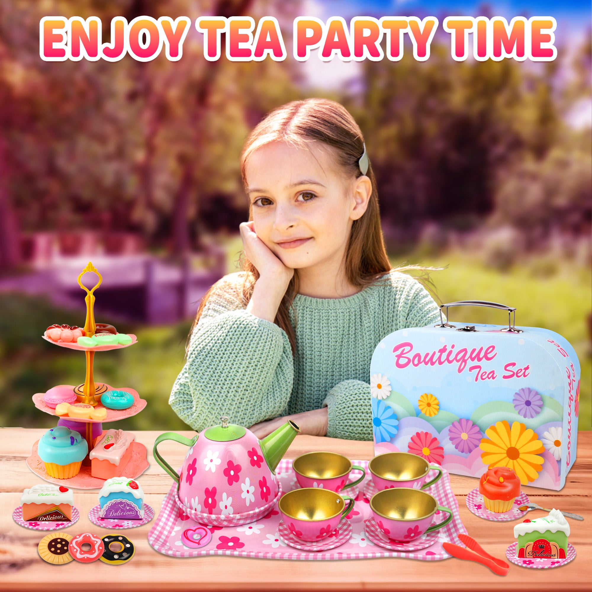 YCFUN 45 Pieces Kids Tea Party Set, Preschool Pretend Play Kitchen Toys for Ages 3+