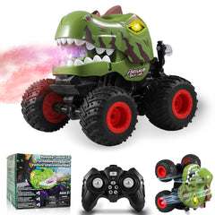 YCFUN RC Monster Truck Toy for Boys, 360° Spins Dinosaur Toy RC Car with Lights, Music and Spray, Remote Control Car for Boys Kids Ages 3+