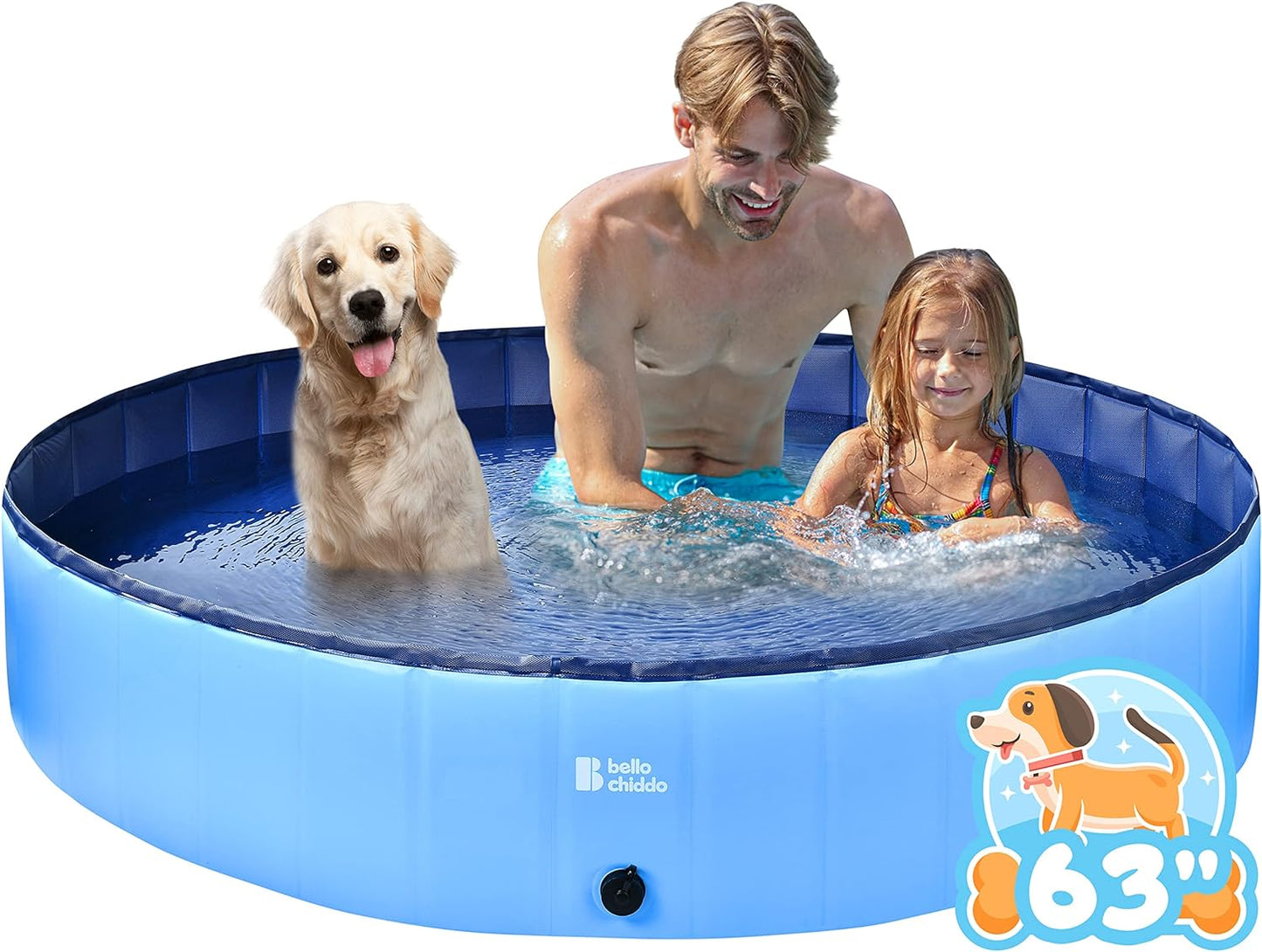 YCFUN Foldable Hard Plastic Pool for Dogs and Kids, Non-slippery Swimming Pool with PP Boards, Kiddie Pool for Dogs, Indoor&Outdoor Pet Bathing Tub with Water Drainage， 63inches