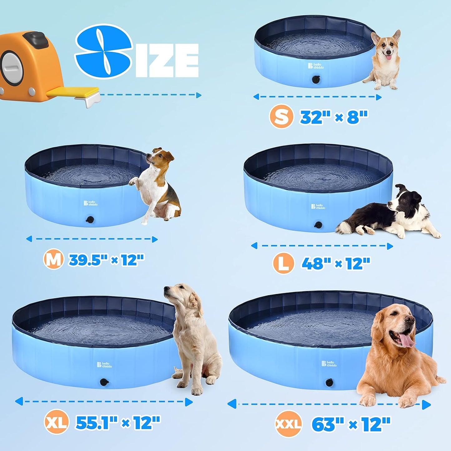 YCFUN Foldable Hard Plastic Pool for Dogs and Kids, Non-slippery Swimming Pool with PP Boards, Kiddie Pool for Dogs, Indoor&Outdoor Pet Bathing Tub with Water Drainage， 39inches