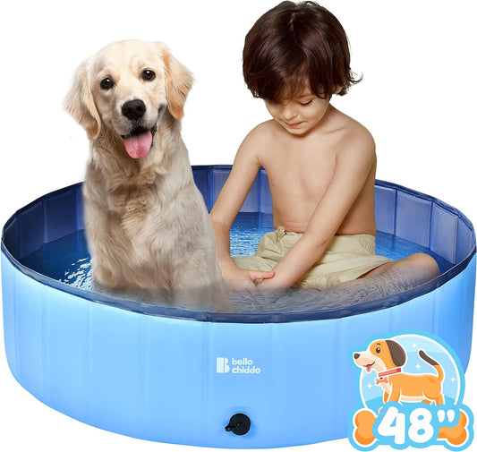 YCFUN Foldable Hard Plastic Pool for Dogs and Kids, Non-slippery Swimming Pool with PP Boards, Kiddie Pool for Dogs, Indoor&Outdoor Pet Bathing Tub with Water Drainage， 48inches