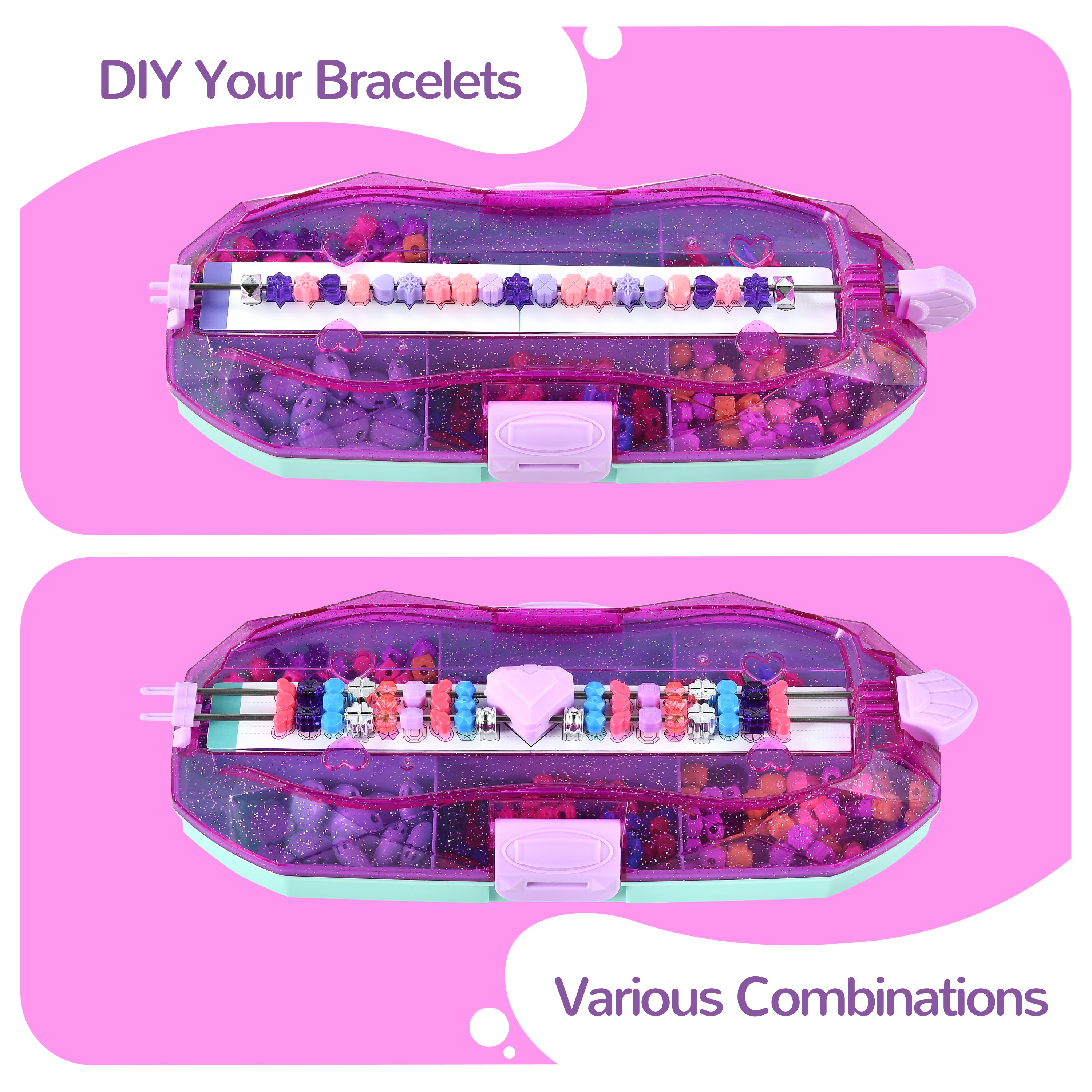 Bracelet Making Kit, YCFUN Toy Gem Makeup Jewelry Making Kit with Storage Box, DIY Girls Toys for Child Ages 6+